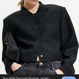 H&M Women's Textured Black Bomber Jacket -L